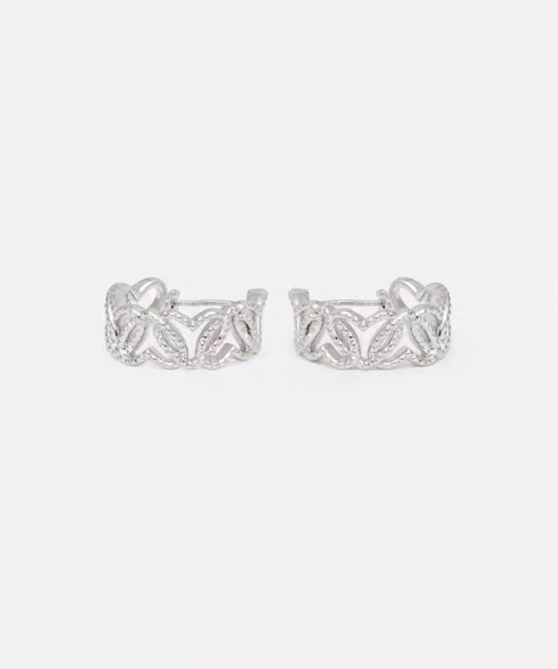Fine Silk Sterling Silver Hollow Out Love Hoop Earrings - Image 4