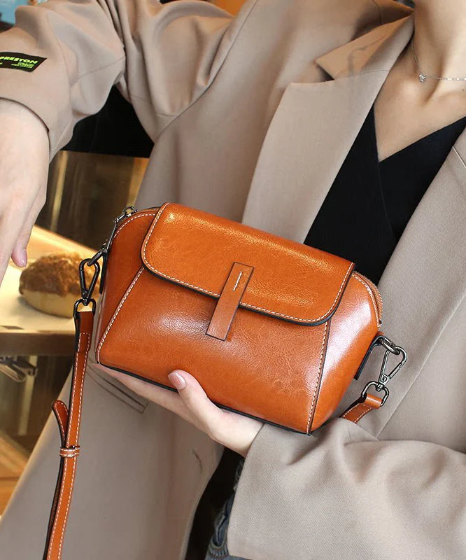 Fine Simple Coffee Calf Leather CrossBody Handbag - Image 4