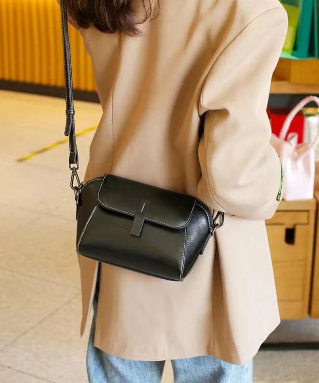 Fine Simple Coffee Calf Leather CrossBody Handbag - Image 5