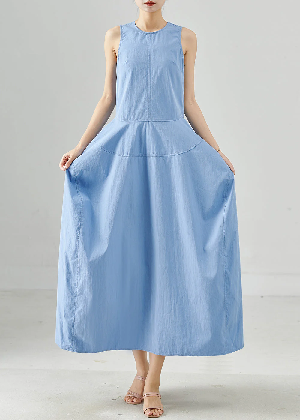 Fine Sky Blue Exra Large Hem Cotton Holiday Dresses Sleeveless - Image 3