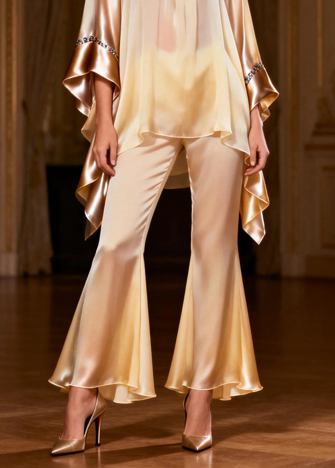 Fine Square Collar Asymmetrical Patchwork Silk Two Pieces Set Summer - Image 4