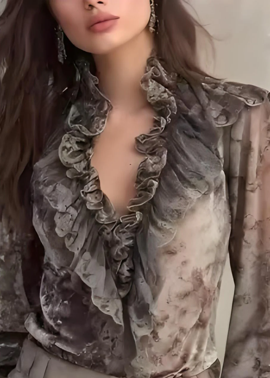 Fine Tie Dye Ruffled Patchwork Chiffon Top Spring - Image 2
