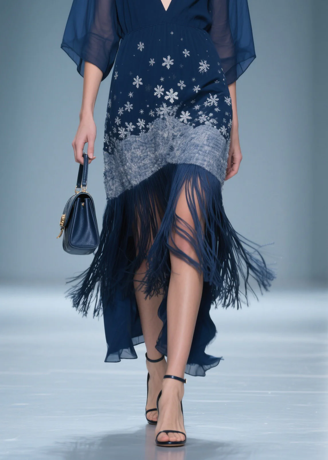 Fine V Neck Print Tassel Chiffon Maxi Dresses Summer - Image 4