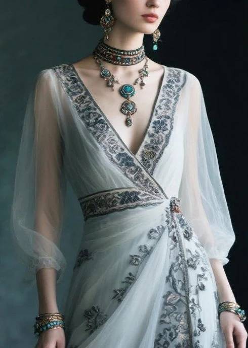 Fine White Asymmetrical Print Chiffon Ankle Dress Summer - Image 2
