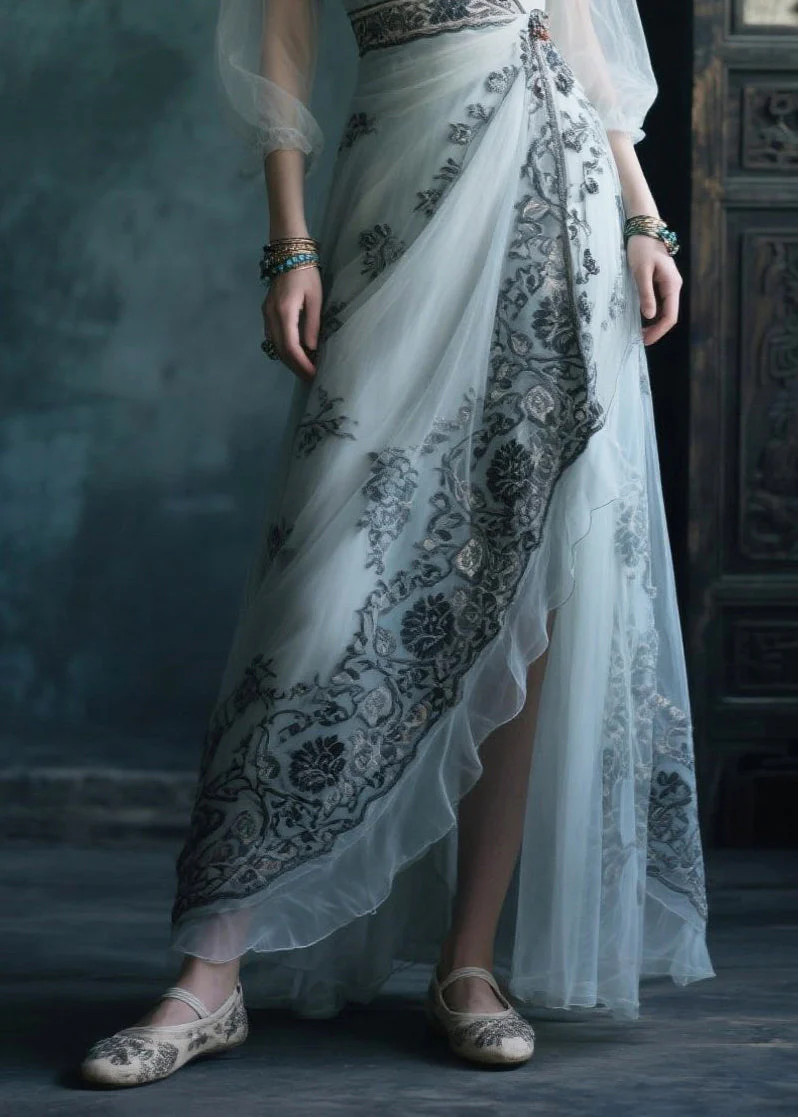 Fine White Asymmetrical Print Chiffon Ankle Dress Summer - Image 4