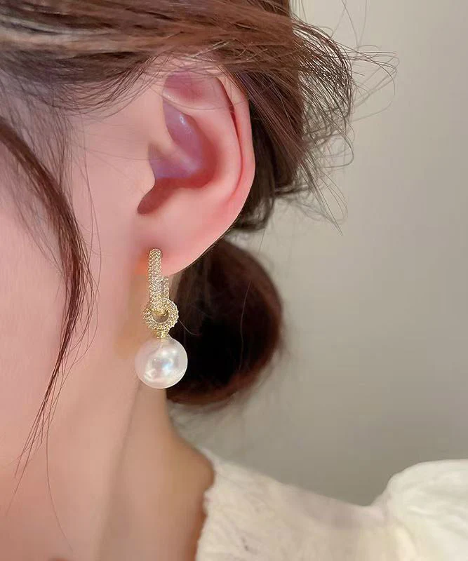 Fine White Copper Overgild Zircon Pearl Drop Earrings - Image 3