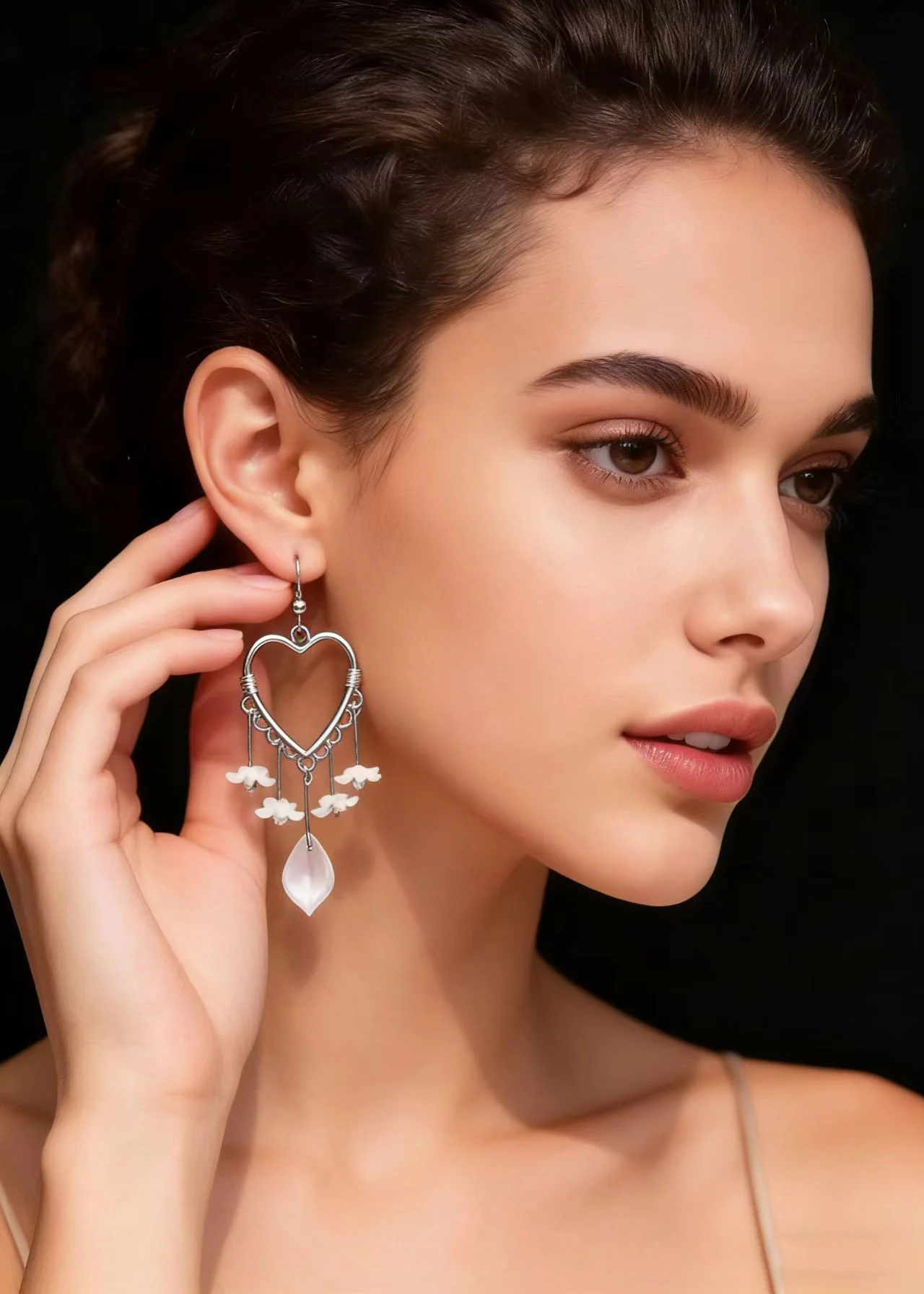 Fine White Flower Acrylic Heart-shaped Long Drop Earrings - Image 2