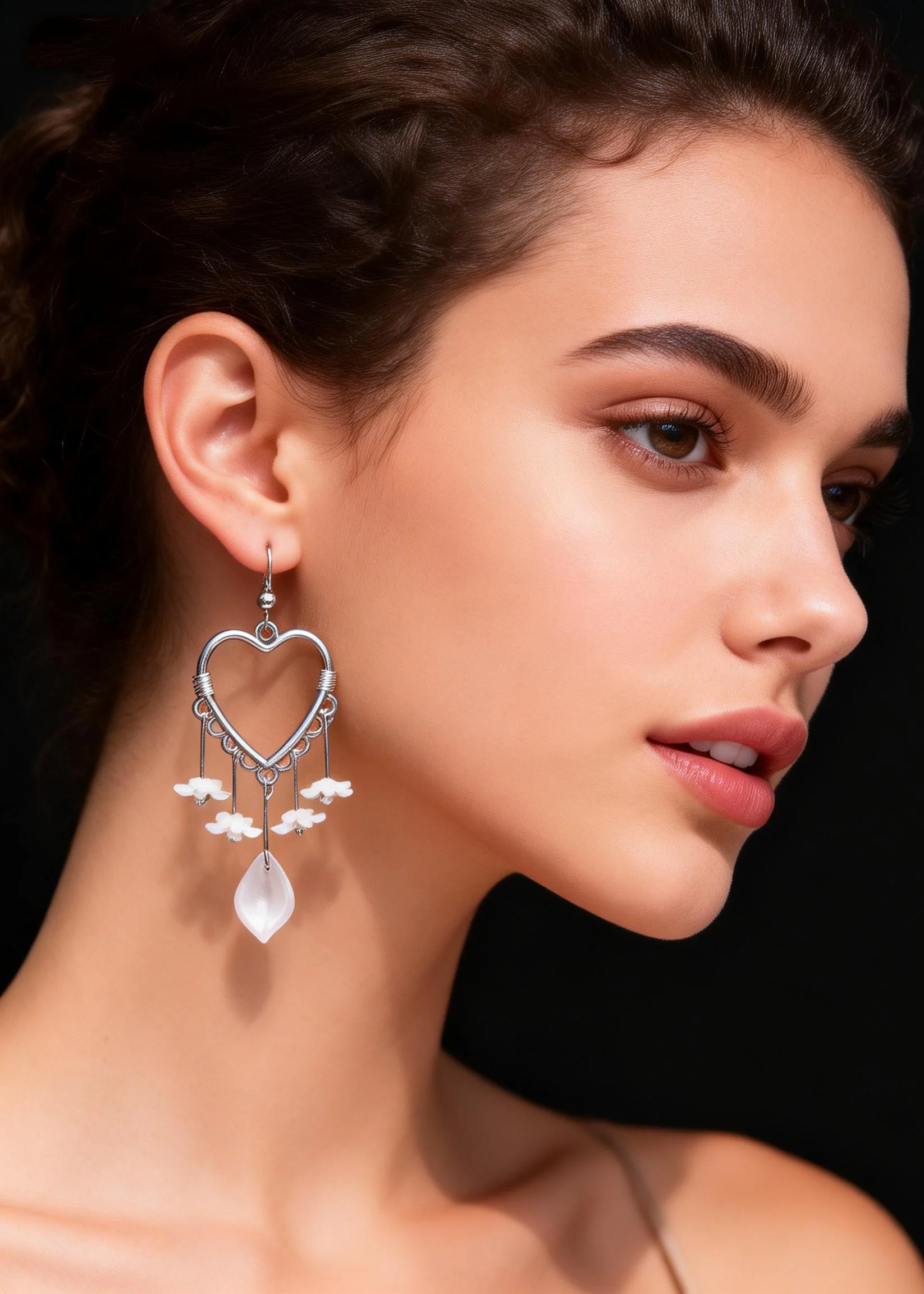 Fine White Flower Acrylic Heart-shaped Long Drop Earrings - Image 4