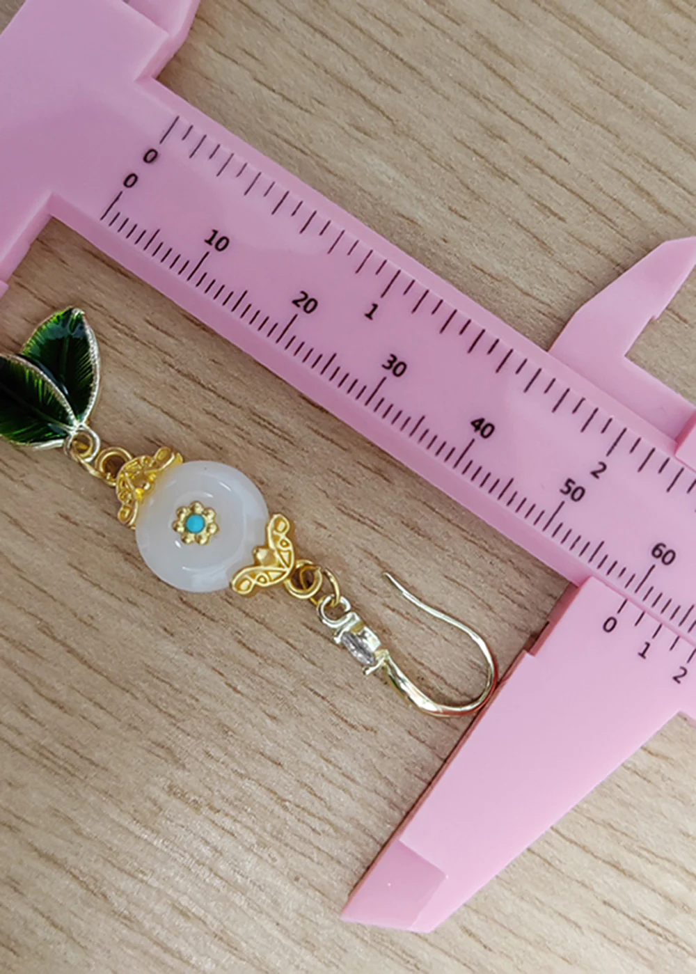 Fine White Jade Green Leaf Metal Drop Earrings - Image 5