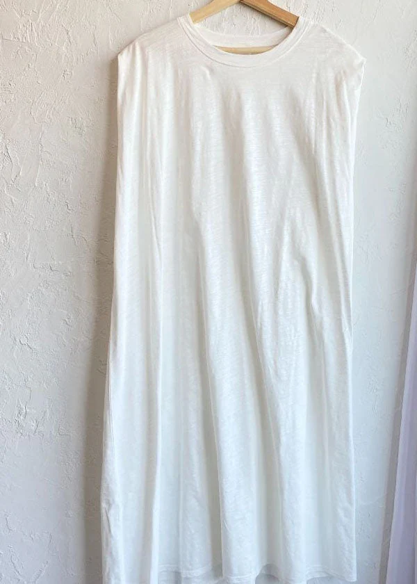 Fine White O Neck Patchwork Cotton Dress Sleeveless - Image 4