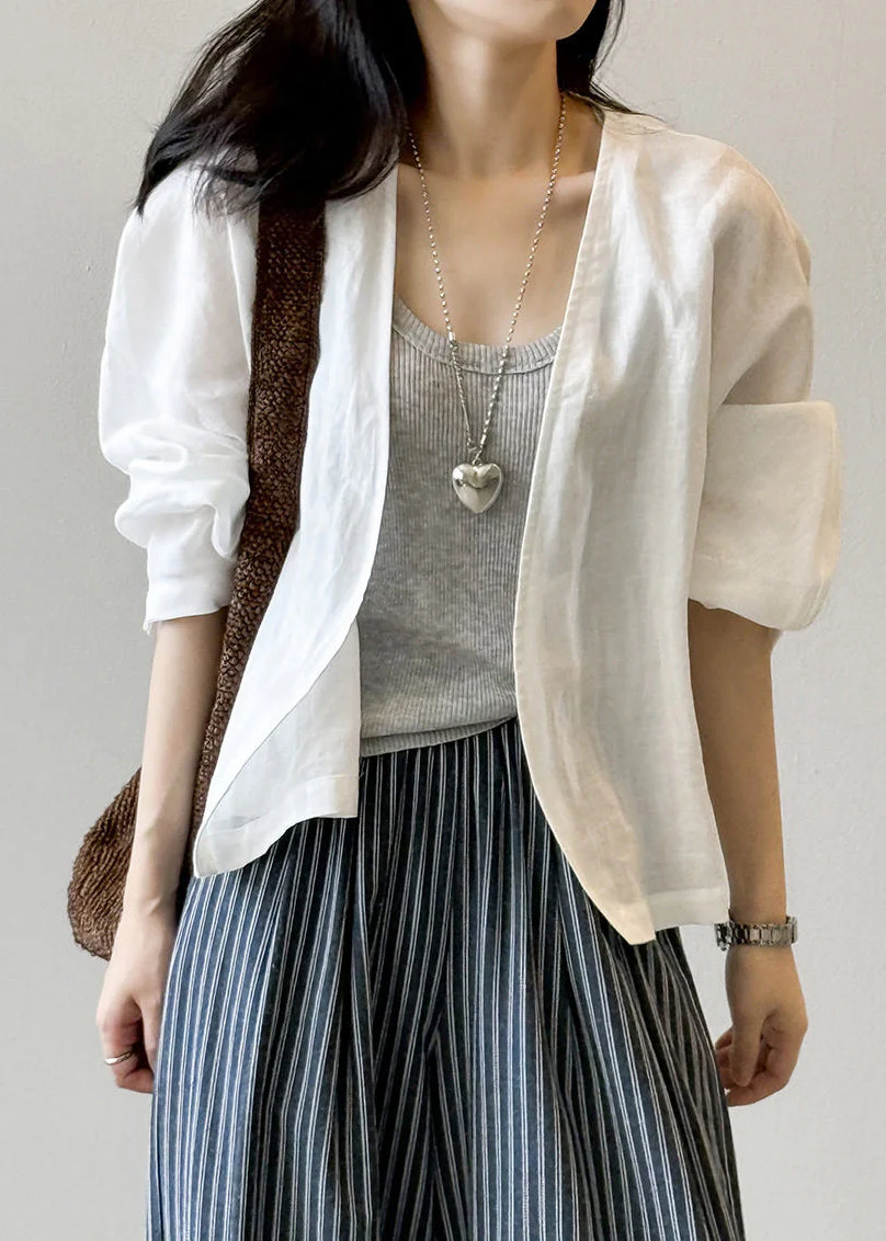 Fine White Oversized Linen Cardigan Spring - Image 3