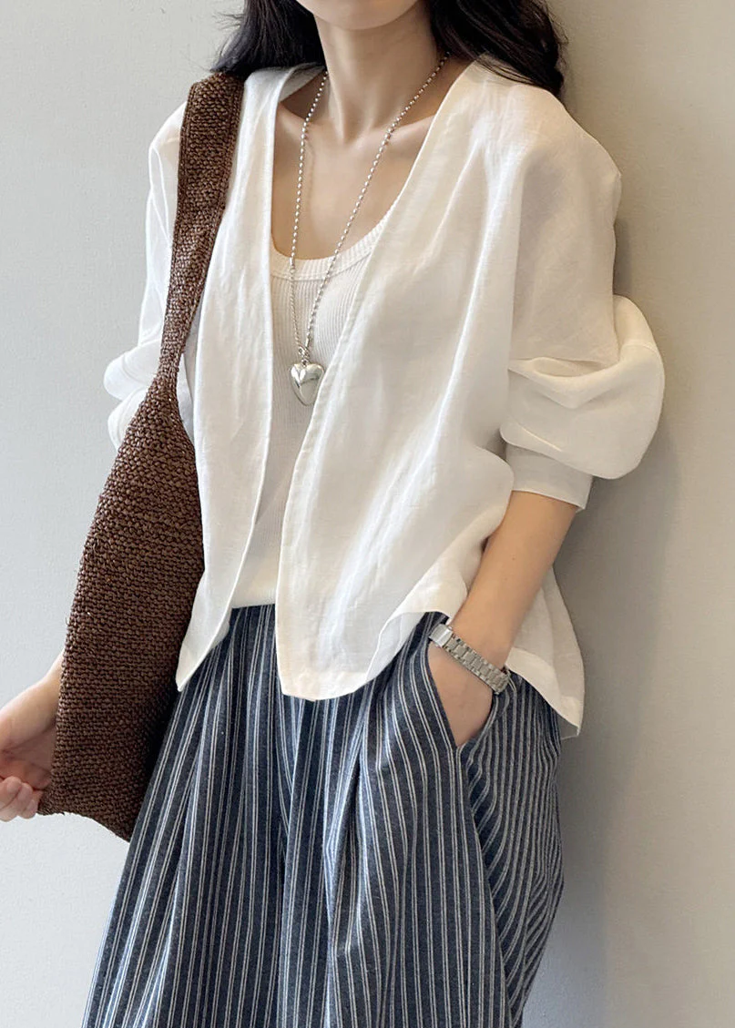 Fine White Oversized Linen Cardigan Spring - Image 4