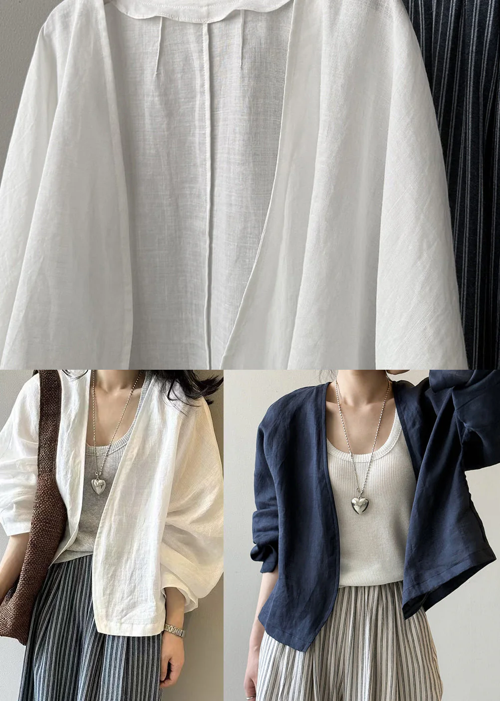 Fine White Oversized Linen Cardigan Spring - Image 5