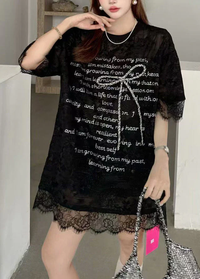 Fine White Oversized Patchwork Bow Lace Day Dress Summer - Image 2