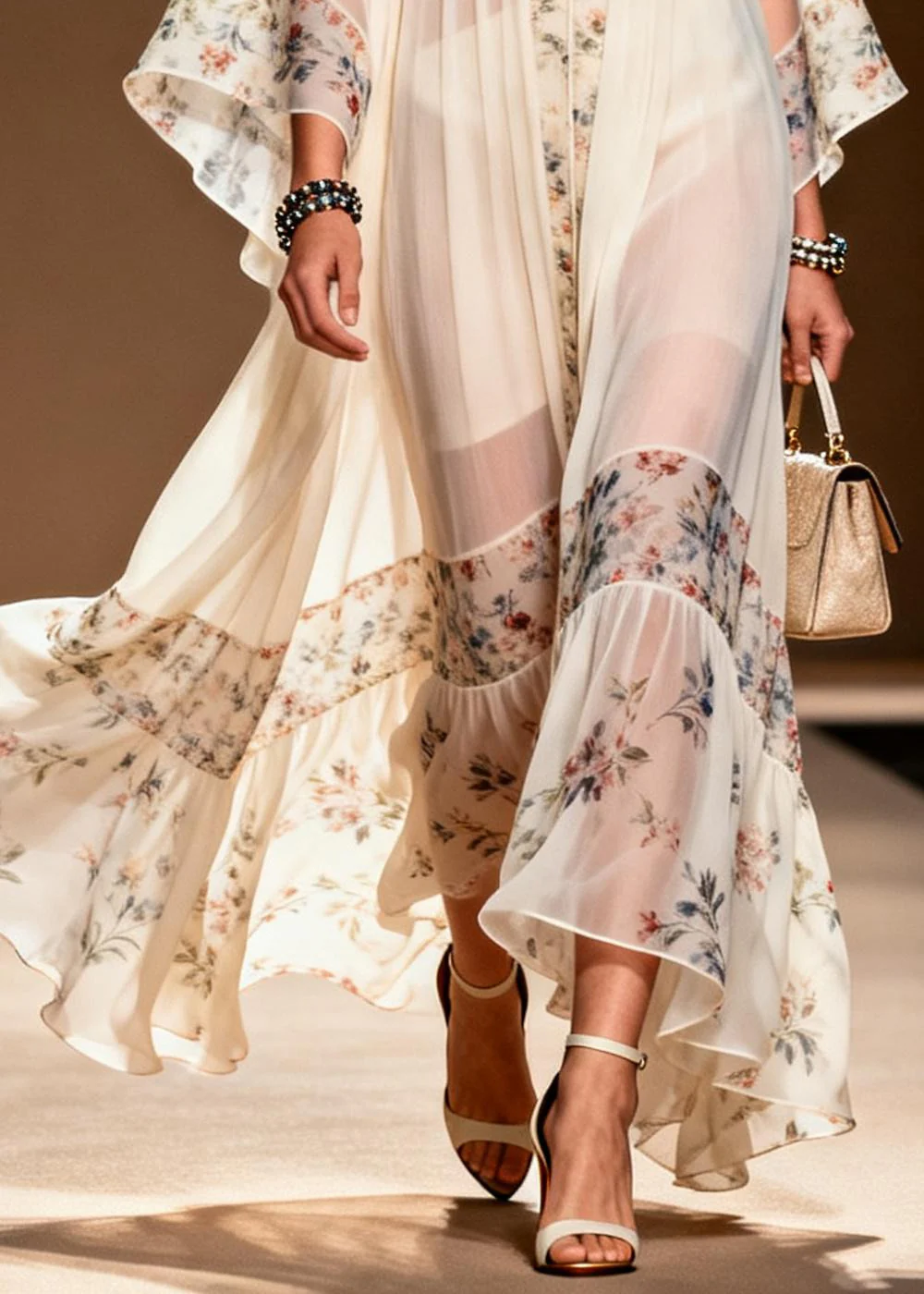 Fine White Oversized Patchwork Print Chiffon Party Dress Summer - Image 4
