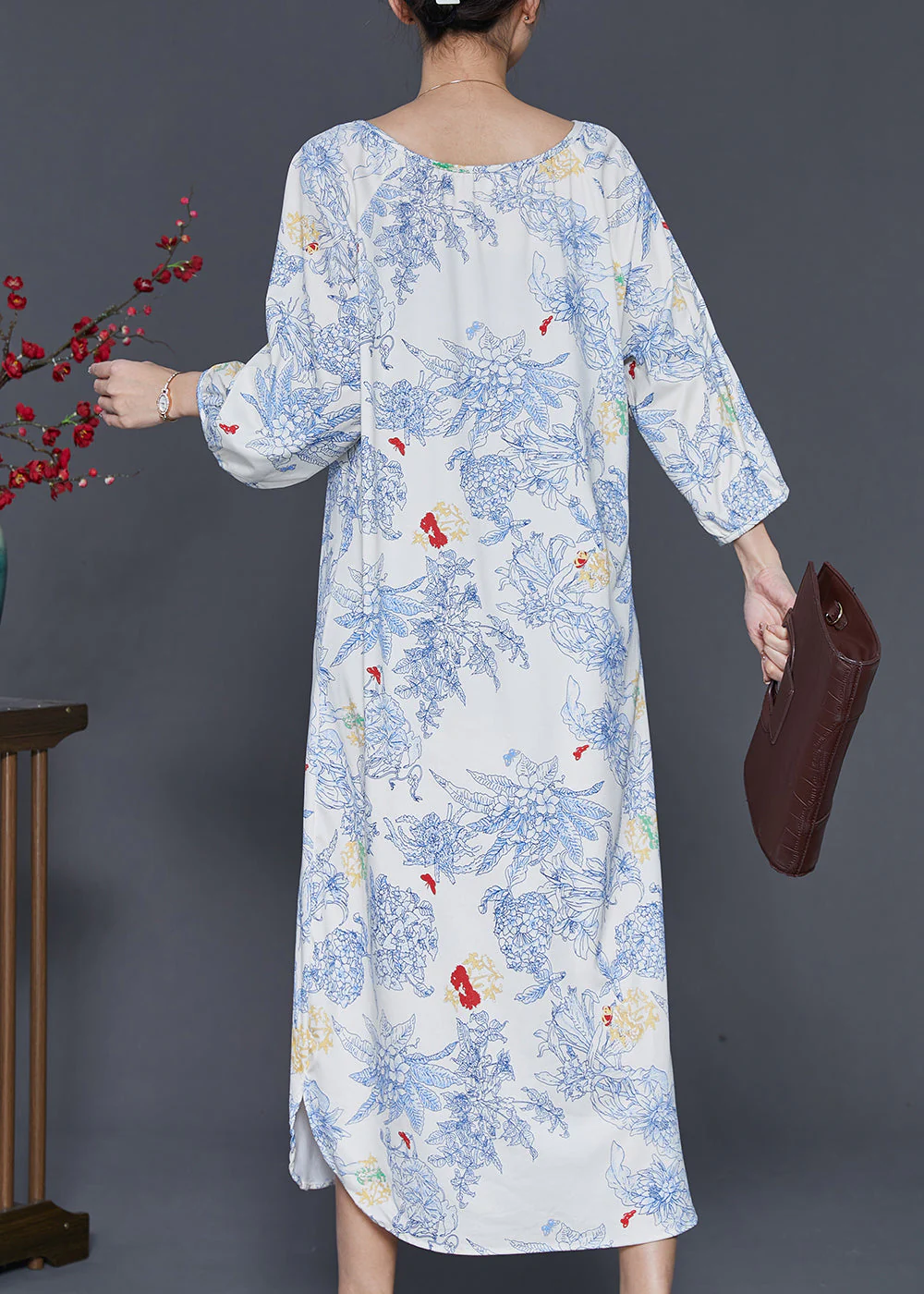 Fine White Oversized Print Cotton Maxi Dress Spring - Image 3