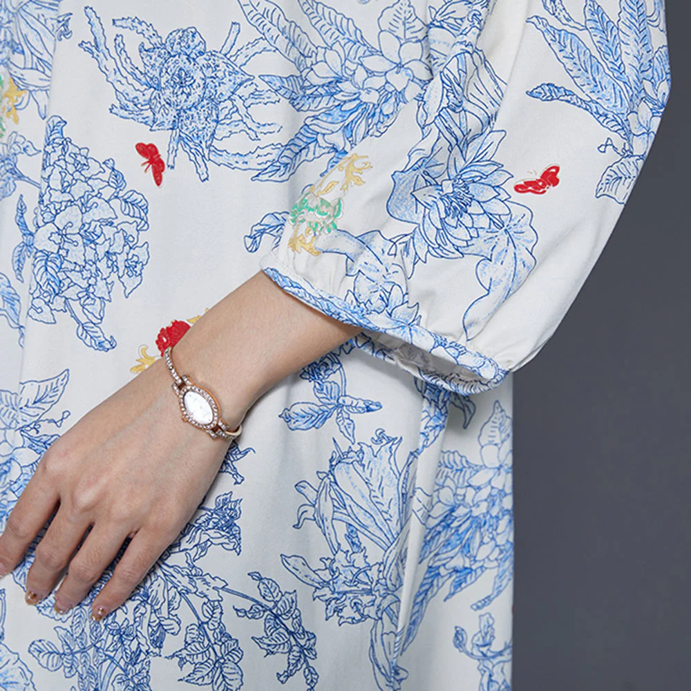 Fine White Oversized Print Cotton Maxi Dress Spring - Image 4
