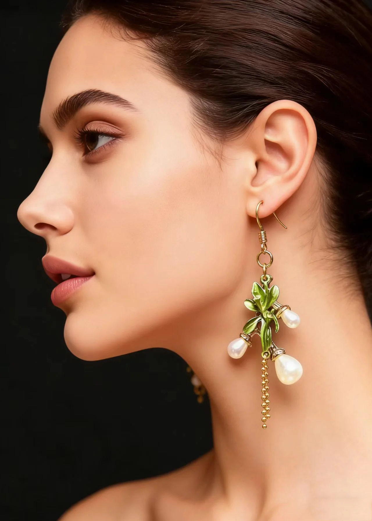 Fine White Pearl Branch Design Tassels Drop Earrings - Image 3