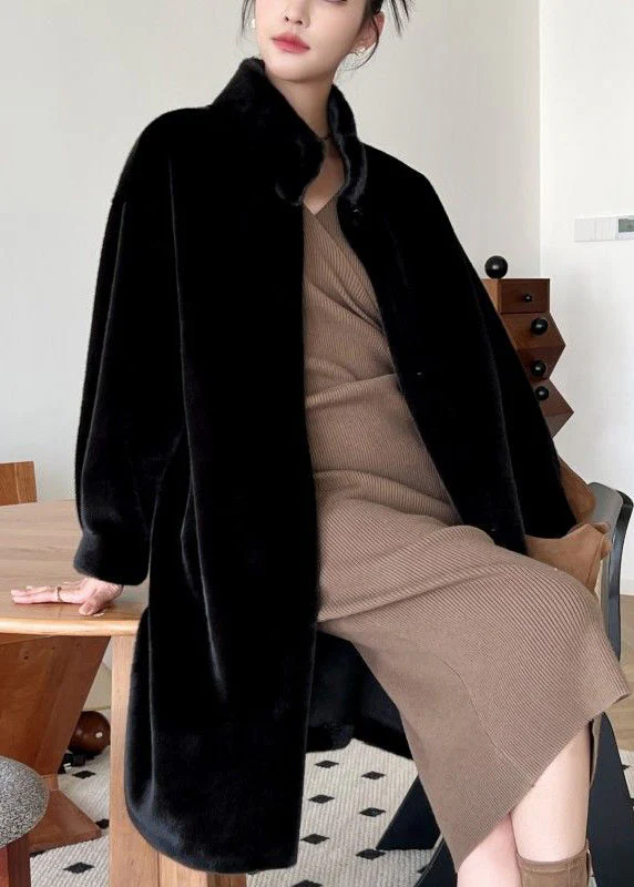 Fine White Stand Collar Mink Velvet Fur Coat Winter - Image 4