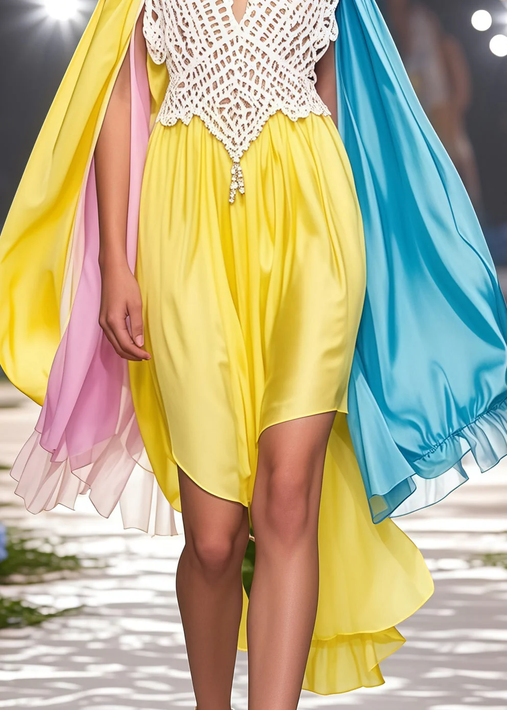 Fine Yellow Asymmetrical Patchwork Cold Shoulder Party Dress Summer - Image 4