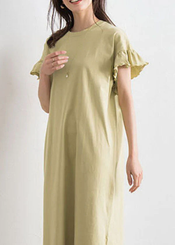 Fine Yellow O Neck Patchwork Ruffled Cotton Dresses Summer - Image 5