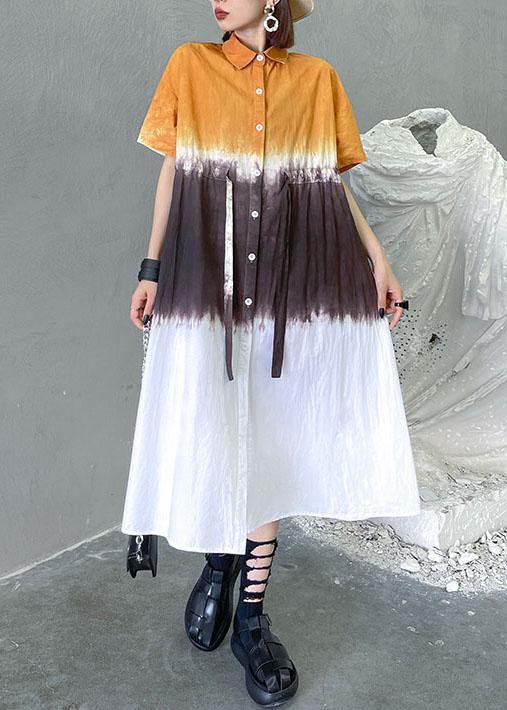 Fine Yellow Tie Dye Buttontie Sashes Short Sleeve Dresses - Image 2