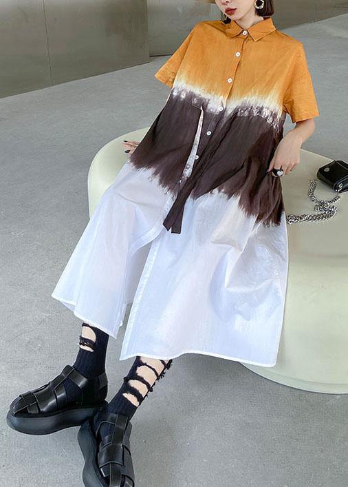 Fine Yellow Tie Dye Buttontie Sashes Short Sleeve Dresses - Image 3
