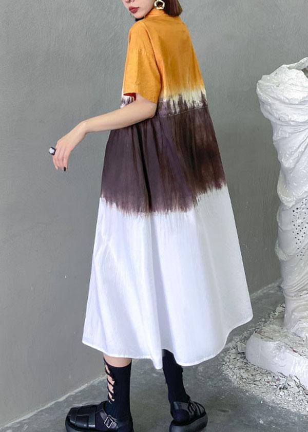 Fine Yellow Tie Dye Buttontie Sashes Short Sleeve Dresses - Image 4