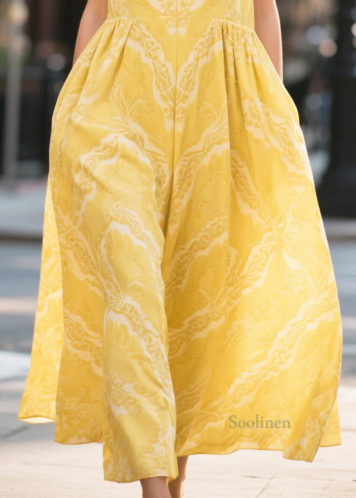 Fine Yellow V Neck Print Chiffon Dresses Summer - Image 4