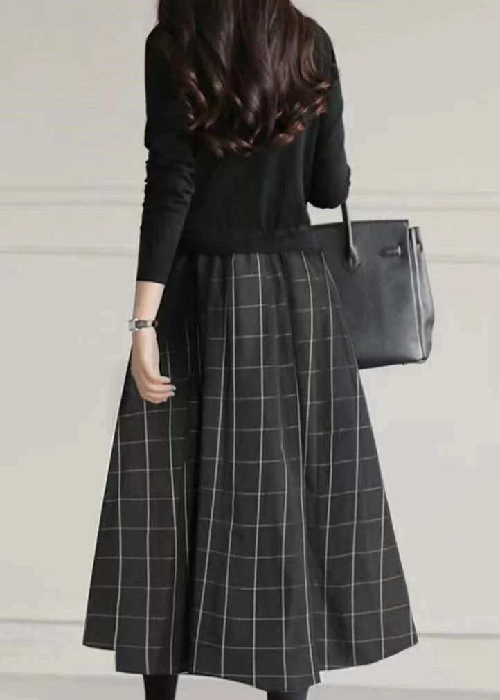 Fitted Black Exra Large Hem Patchwork Knit Fake Two Piece Dresses Spring - Image 5