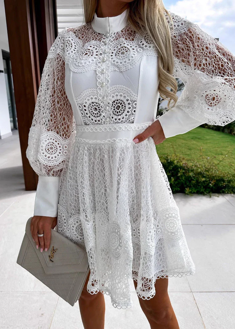 Fitted Black Hollow Out Lace Tea Dress Summer - Image 2