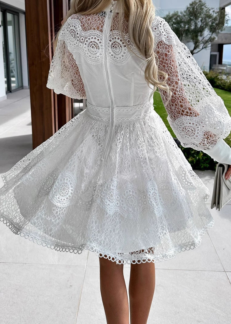 Fitted Black Hollow Out Lace Tea Dress Summer - Image 4