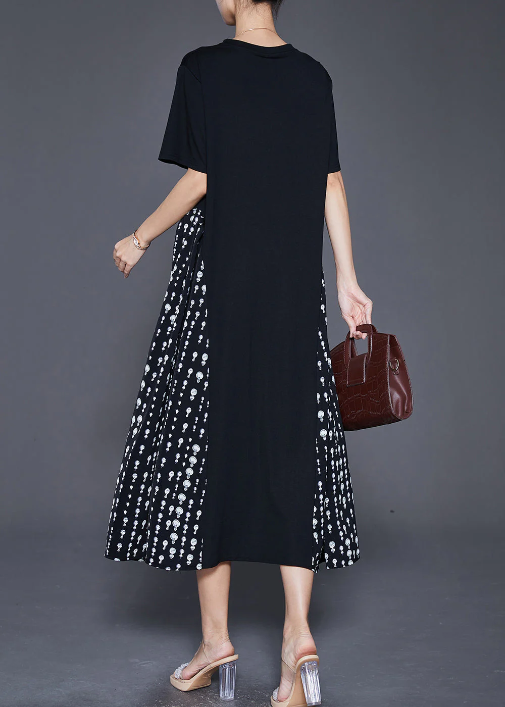 Fitted Black Oversized Patchwork Print Vacation Dresses Summer - Image 4
