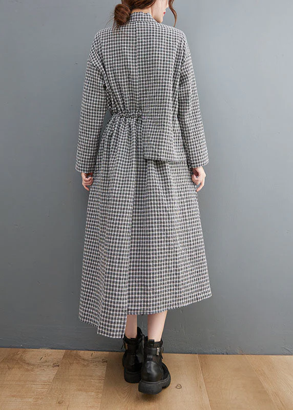 Fitted Black PlaidPeter Pan CollarButtonasymmetrical design Fall Holiday Dress Long sleeve - Image 4