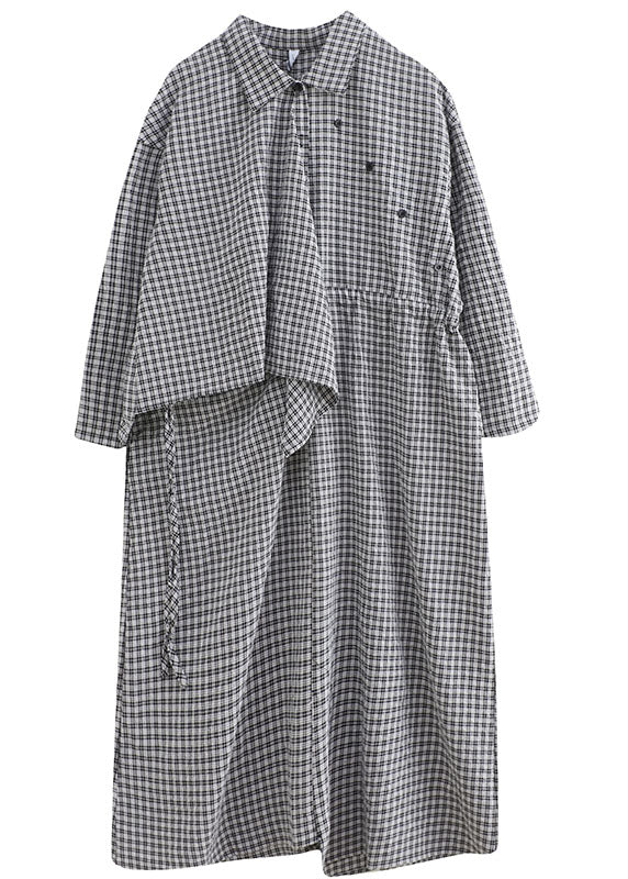 Fitted Black PlaidPeter Pan CollarButtonasymmetrical design Fall Holiday Dress Long sleeve - Image 5