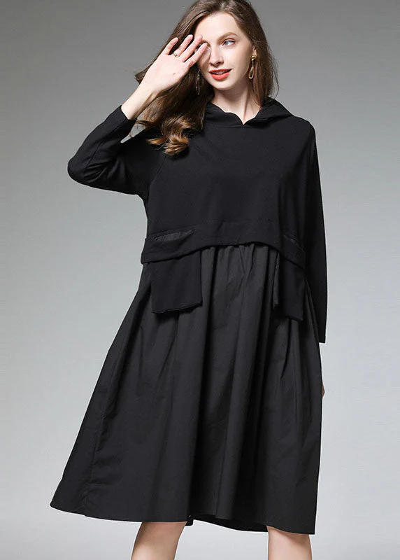 Fitted Black Pockets Long Sleeve Fall Dress - Image 2