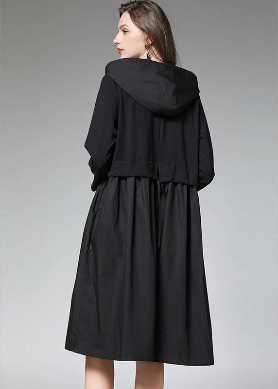 Fitted Black Pockets Long Sleeve Fall Dress - Image 3
