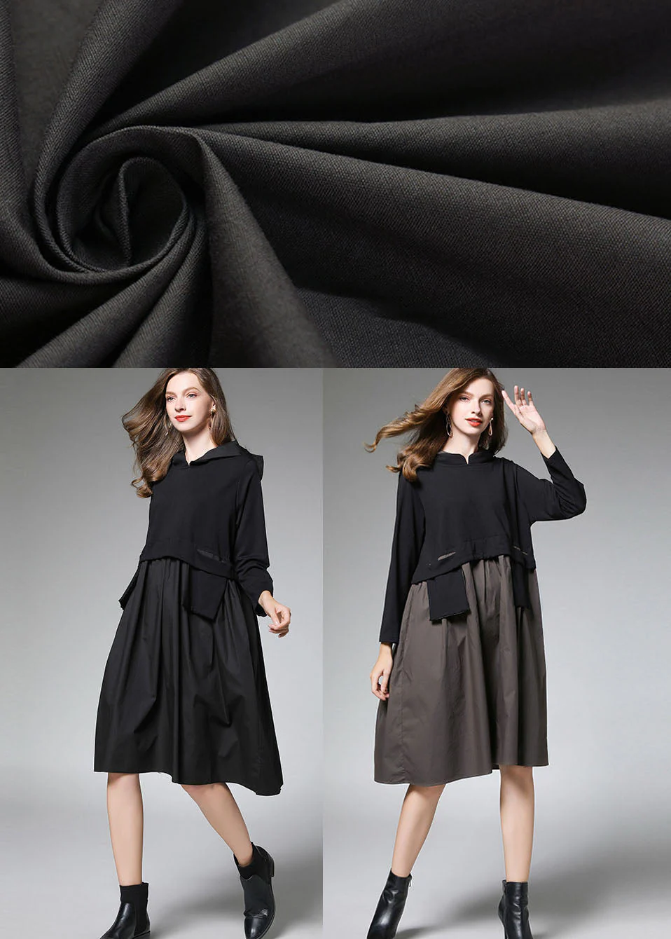 Fitted Black Pockets Long Sleeve Fall Dress - Image 4
