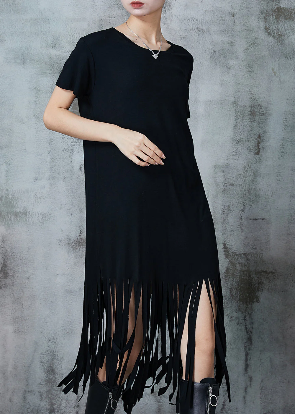 Fitted Black Tasseled Cotton Holiday Dress Summer - Image 2