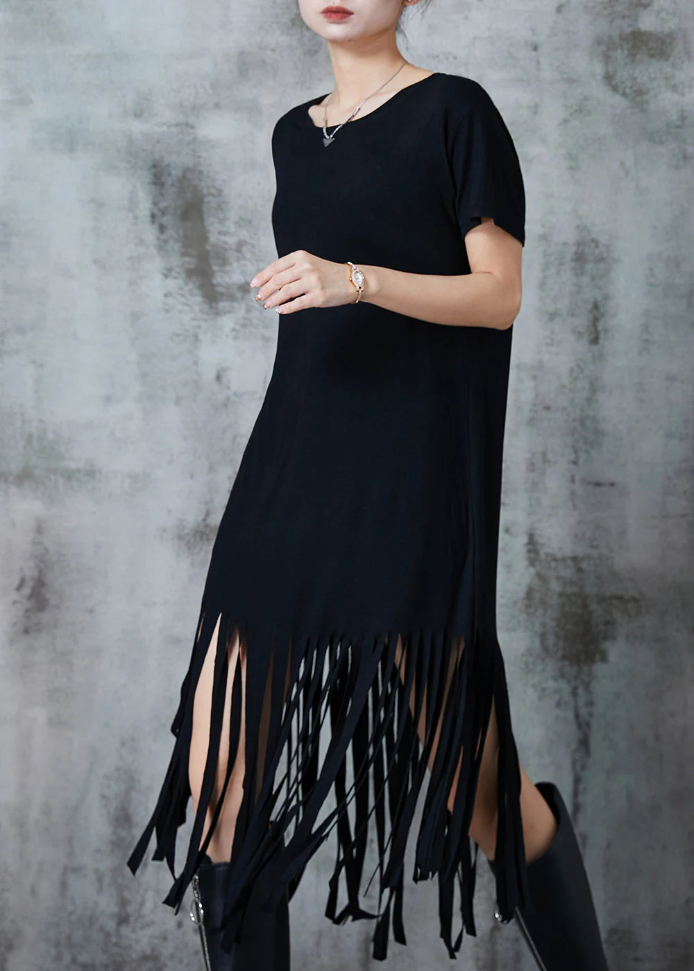 Fitted Black Tasseled Cotton Holiday Dress Summer - Image 3