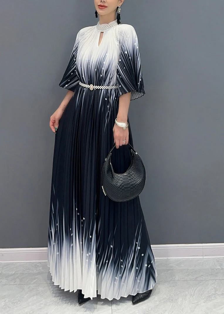 Fitted Black Turtleneck Print Wrinkled Vacation Maxi Dresses Summer - Image 3