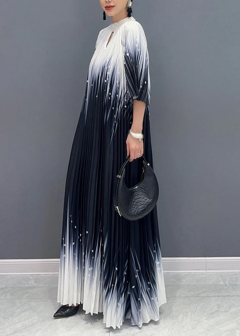 Fitted Black Turtleneck Print Wrinkled Vacation Maxi Dresses Summer - Image 4