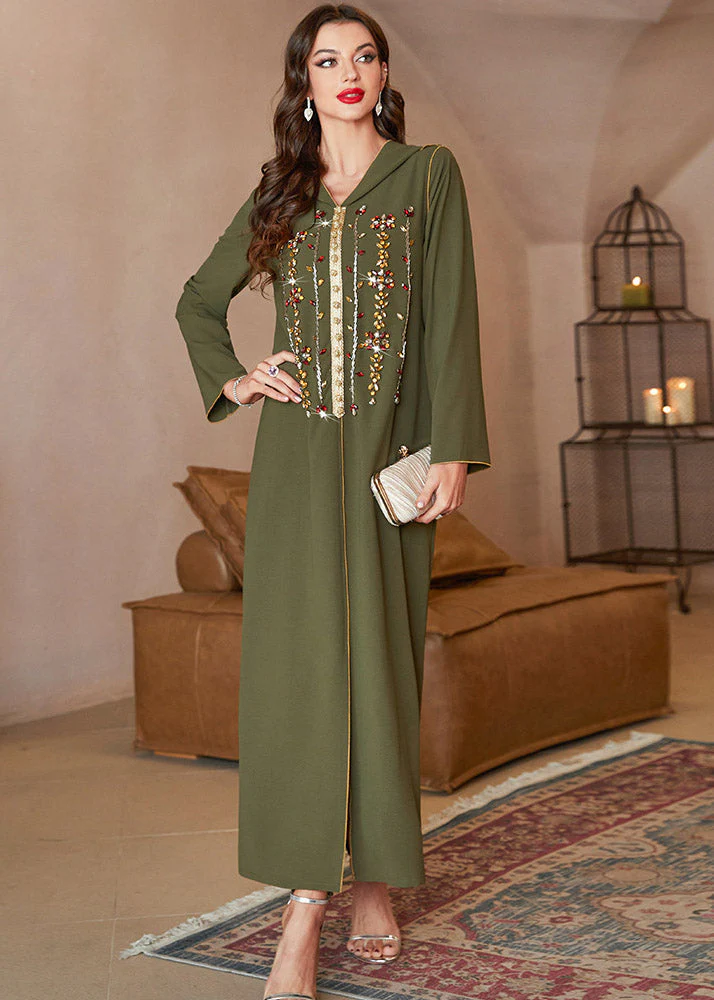Fitted Blackish Green Sequins Patchwork Hooded Long Dresses Long Sleeve - Image 3