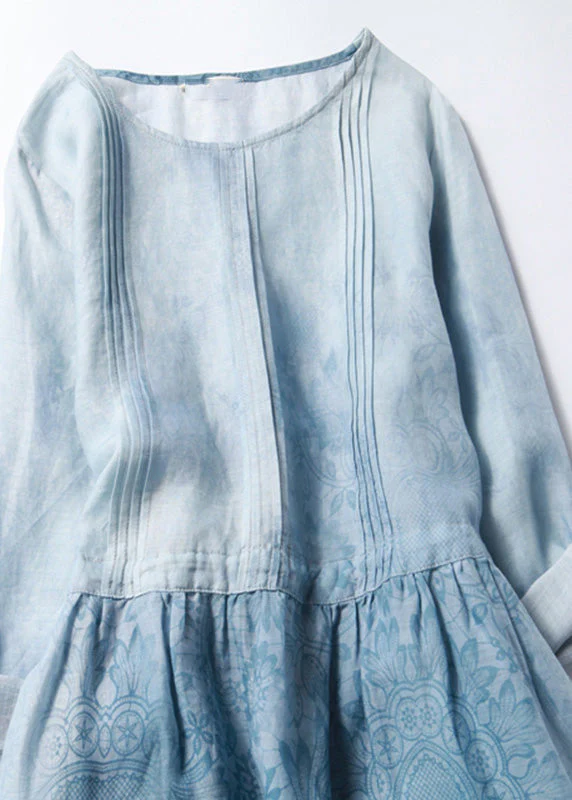Fitted Blue O-Neck Patchwork Tunic Long Dresses Half Sleeve - Image 3