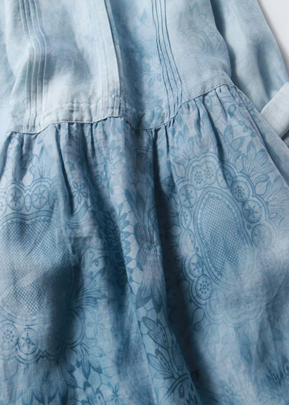 Fitted Blue O-Neck Patchwork Tunic Long Dresses Half Sleeve - Image 5