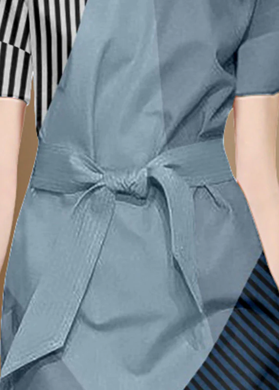 Fitted Colorblock Asymmetrical Patchwork Cotton Cinched Dresses Summer - Image 3