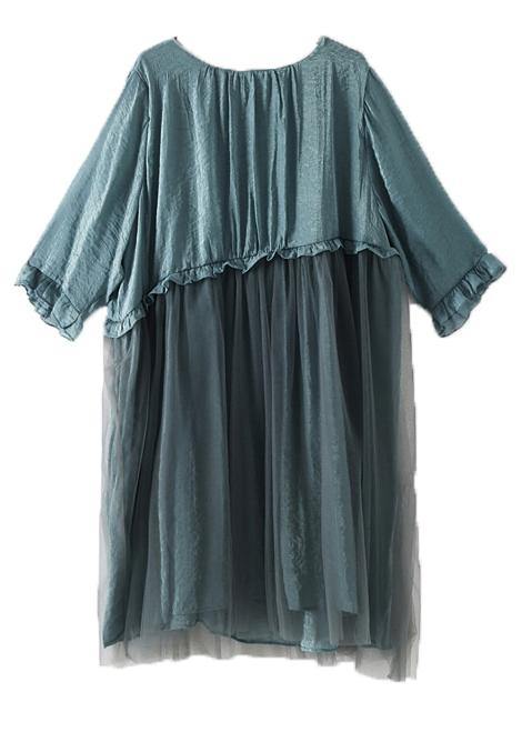 Fitted Green Patchwork tulle Summer Chiffon Dress - Image 4