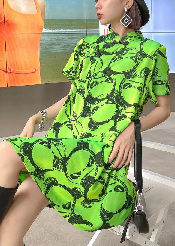 Fitted Green Print Oriental Dress Summer - Image 2