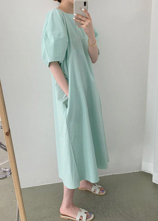 Fitted Green Puff Sleeve Casual Cotton Vacation Dresses Spring - Image 3