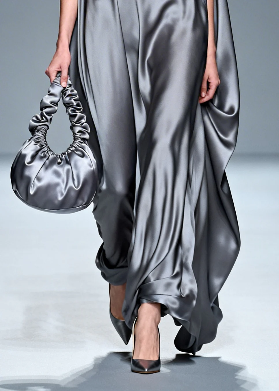 Fitted Grey Oversized Draping Silk Vacation Dresses Sleeveless - Image 4